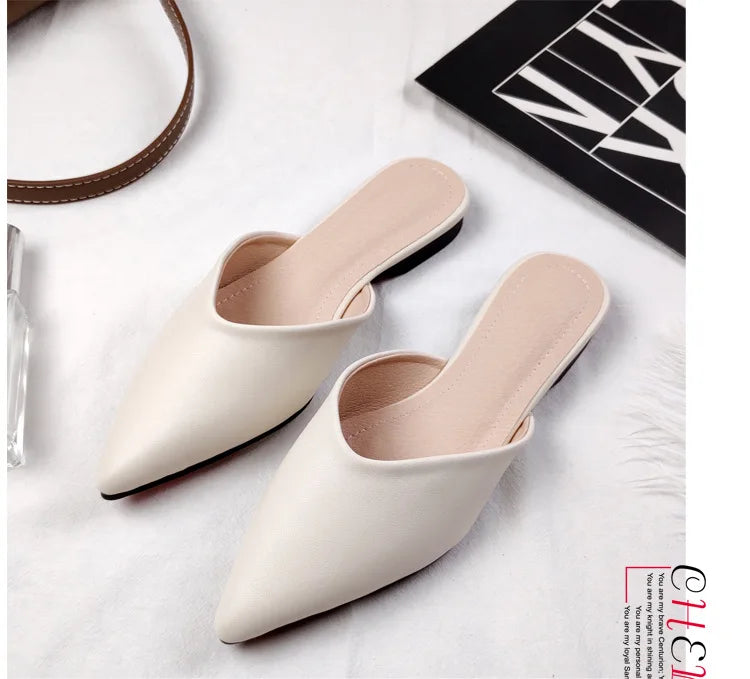 Women's Genuine Leather Pointed-Toe Mules – Slip-On Cover Toe Anti-Slip Casual Shoes