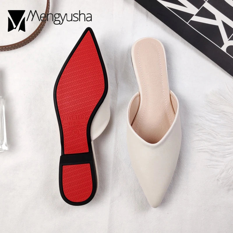 Women's Genuine Leather Pointed-Toe Mules – Slip-On Cover Toe Anti-Slip Casual Shoes