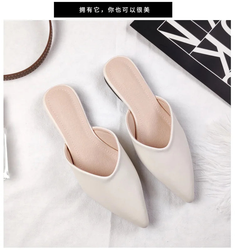 Women's Genuine Leather Pointed-Toe Mules – Slip-On Cover Toe Anti-Slip Casual Shoes