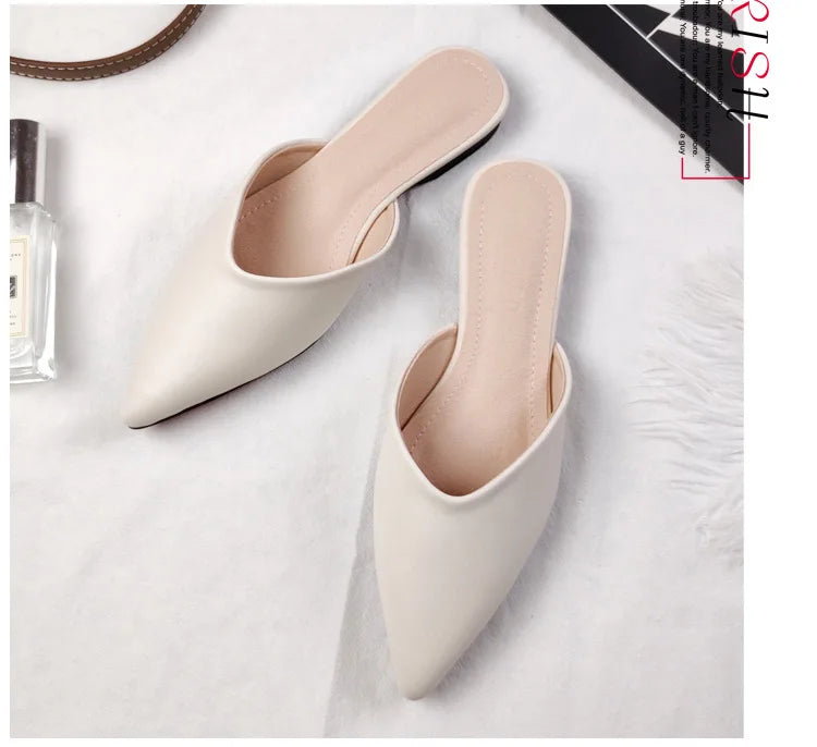 Women's Genuine Leather Pointed-Toe Mules – Slip-On Cover Toe Anti-Slip Casual Shoes