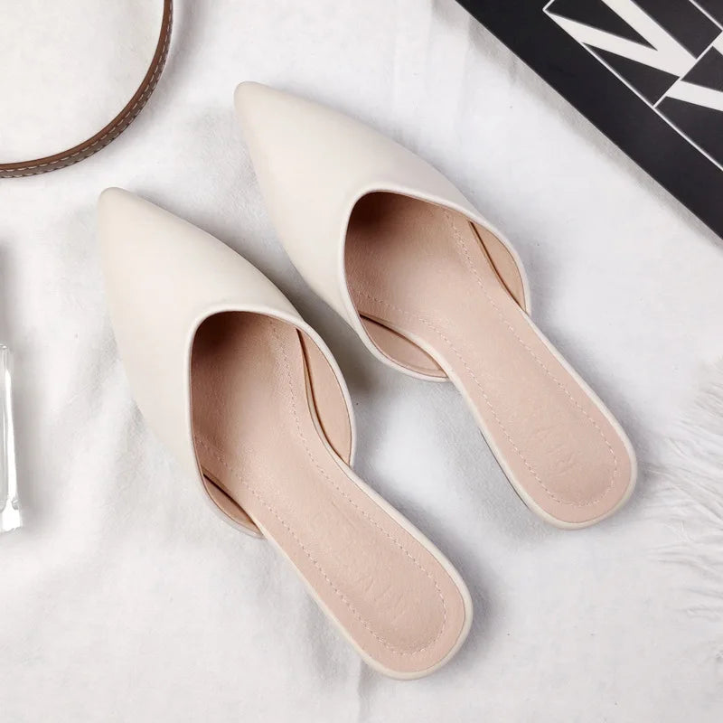 Women's Genuine Leather Pointed-Toe Mules – Slip-On Cover Toe Anti-Slip Casual Shoes