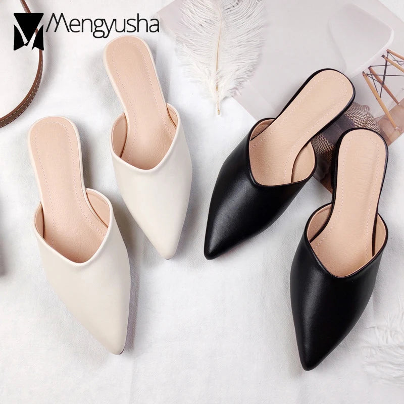 Women's Genuine Leather Pointed-Toe Mules – Slip-On Cover Toe Anti-Slip Casual Shoes