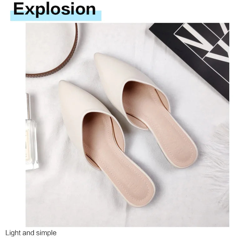 Women's Genuine Leather Pointed-Toe Mules – Slip-On Cover Toe Anti-Slip Casual Shoes