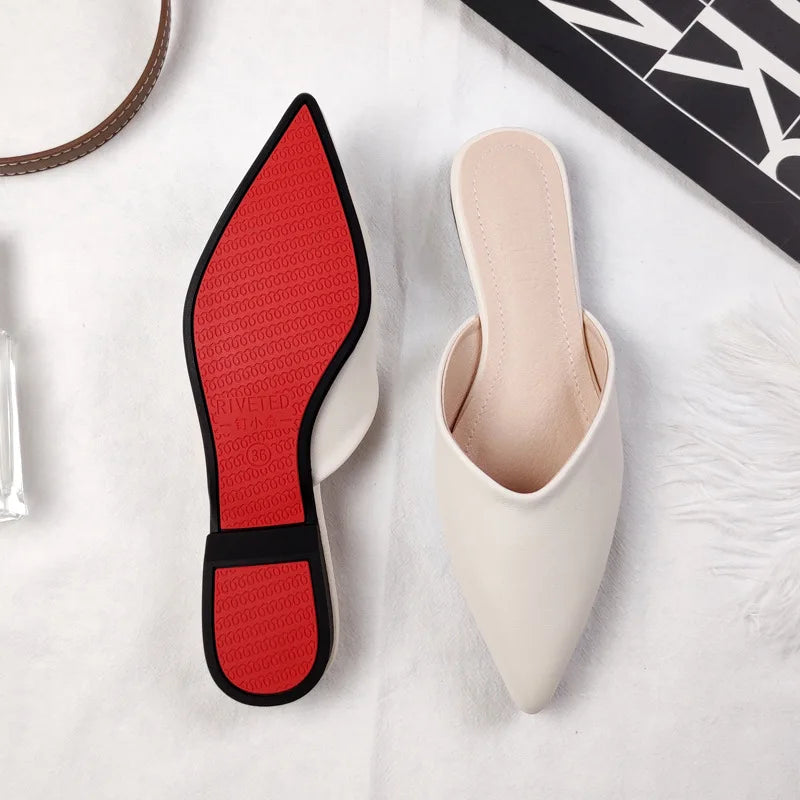 Women's Genuine Leather Pointed-Toe Mules – Slip-On Cover Toe Anti-Slip Casual Shoes