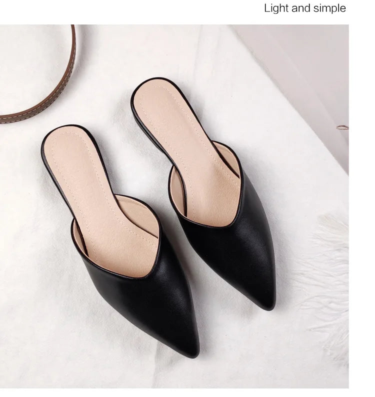 Women's Genuine Leather Pointed-Toe Mules – Slip-On Cover Toe Anti-Slip Casual Shoes