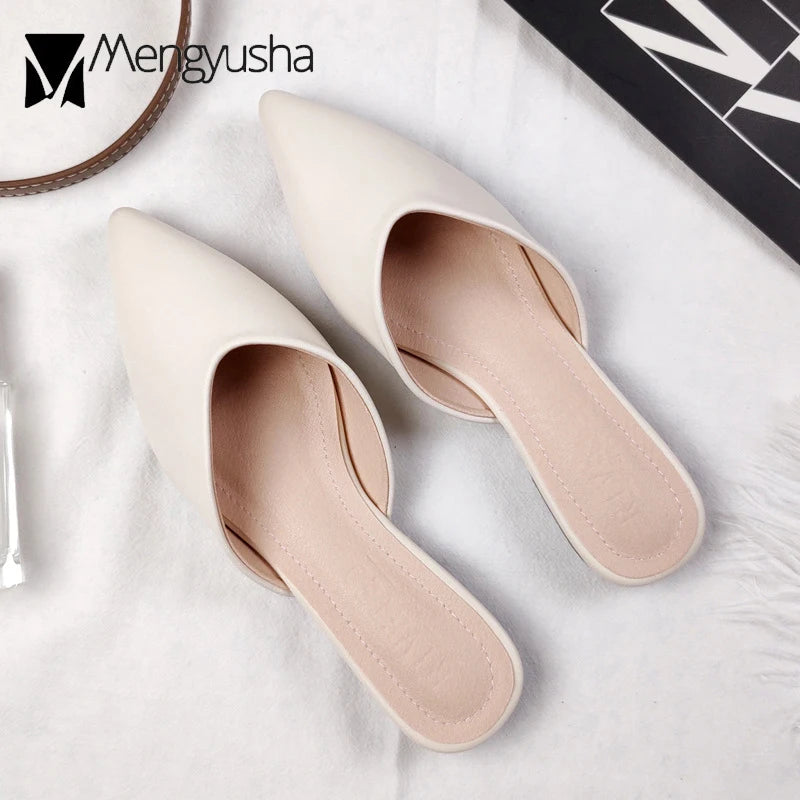 Women's Genuine Leather Pointed-Toe Mules – Slip-On Cover Toe Anti-Slip Casual Shoes