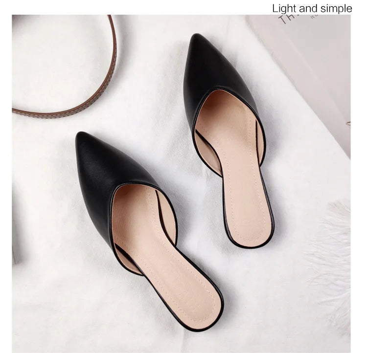 Women's Genuine Leather Pointed-Toe Mules – Slip-On Cover Toe Anti-Slip Casual Shoes