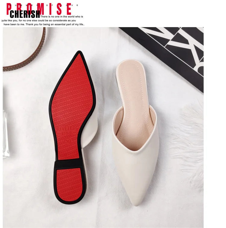 Women's Genuine Leather Pointed-Toe Mules – Slip-On Cover Toe Anti-Slip Casual Shoes