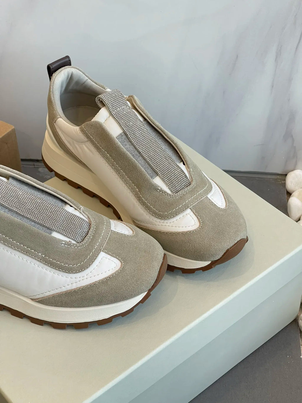 Women's Genuine Leather Beaded Slip-On Sneakers – Vulcanized Casual Shoes