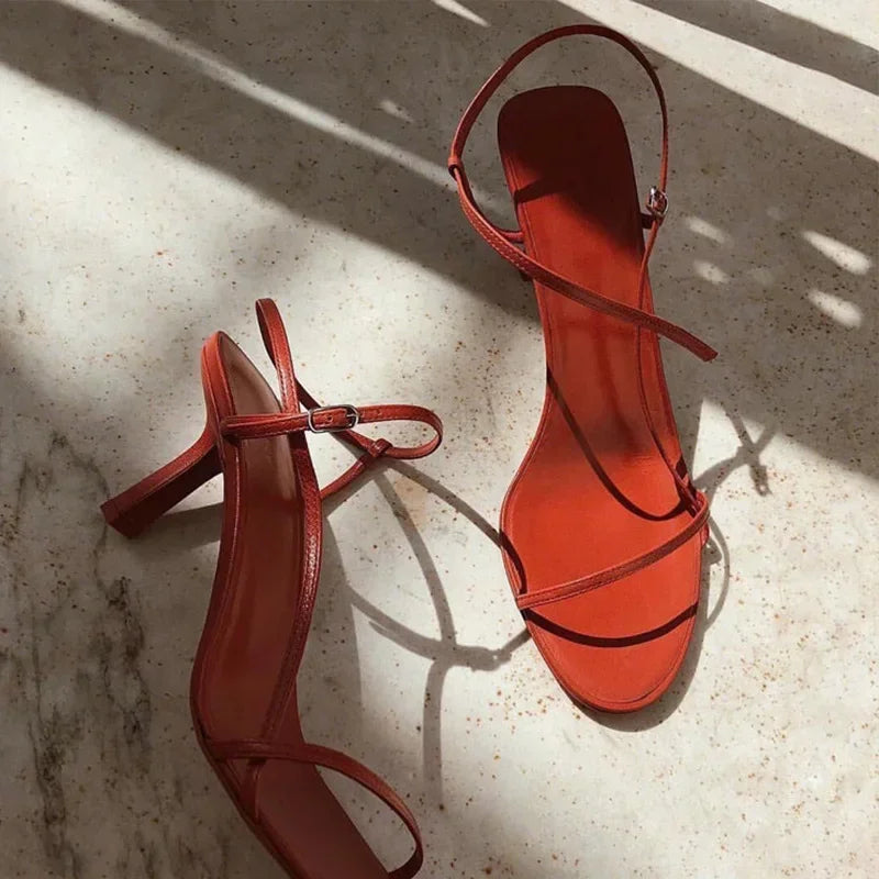 French Style Women Sandal Fashion Narrow Band High Heel Heel Ladies Gladiator Shoes Pointed Toe Ankle Buckle Zapatos Muje