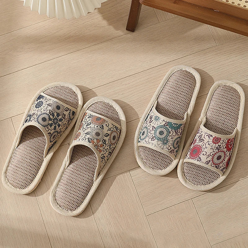 Women's Autumn Winter Linen Slippers – Thick-Soled Open-Toe EVA Home Sandals