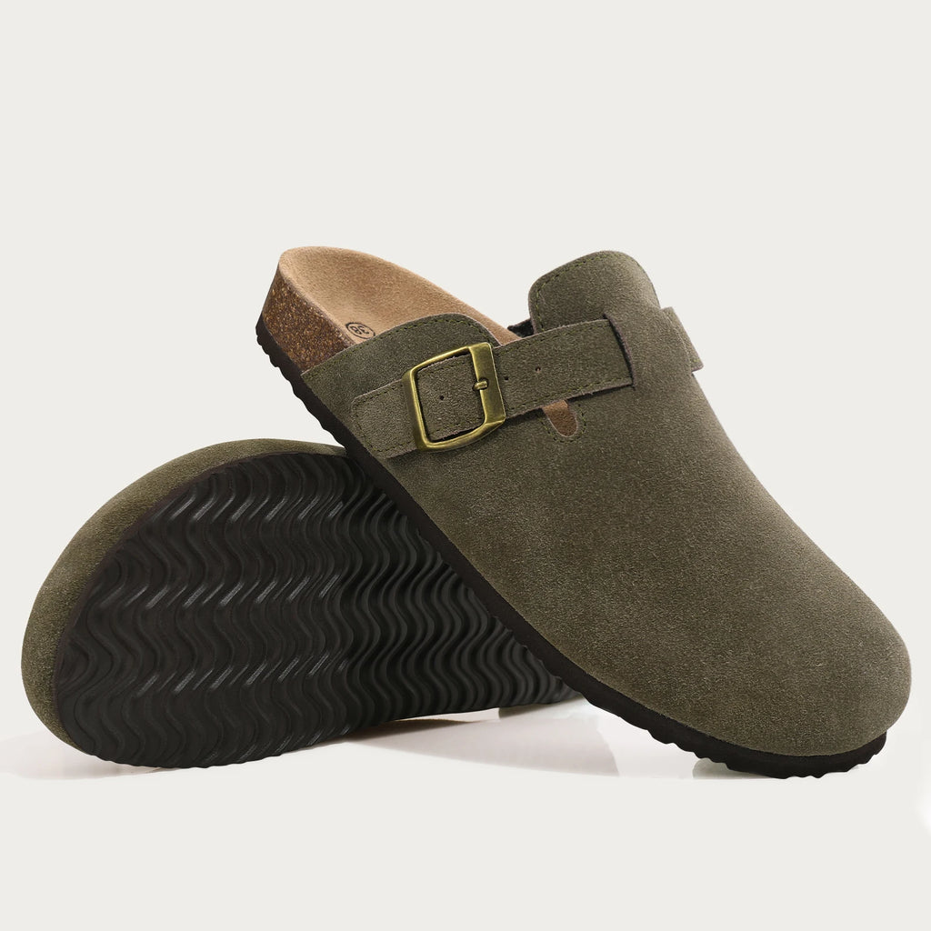 Unisex Suede Mules & Clogs – Cork Insole Sandals with Arch Support
