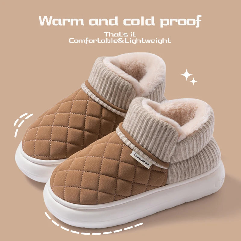 Winter Warm Cotton Slippers – Thick-Soled Fleece-Lined Non-Slip Outdoor Shoes