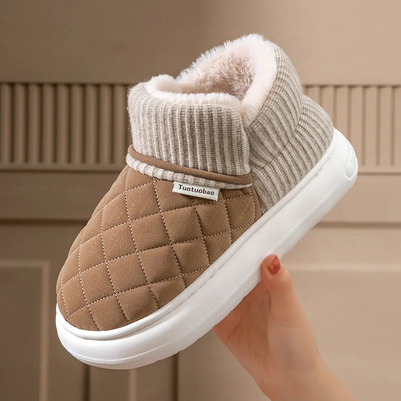Winter Warm Cotton Slippers – Thick-Soled Fleece-Lined Non-Slip Outdoor Shoes