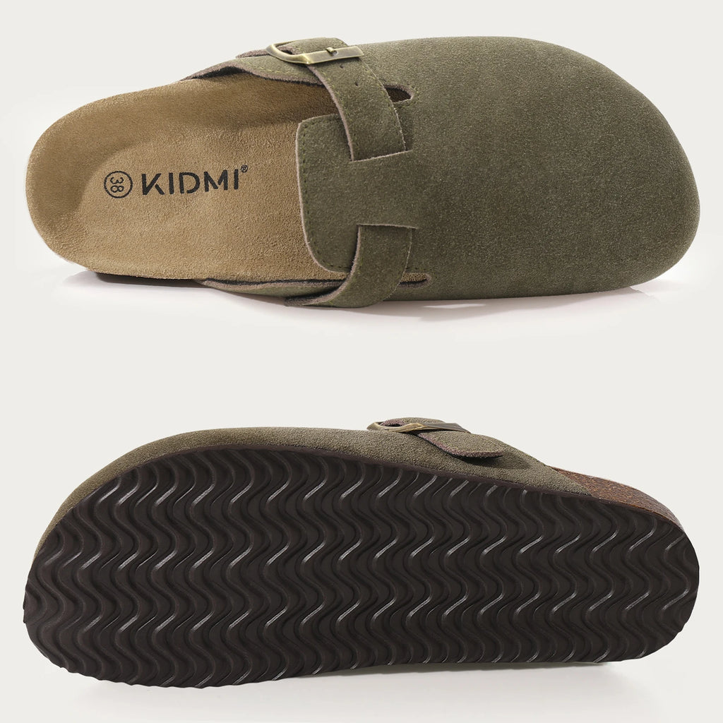 Unisex Suede Mules & Clogs – Cork Insole Sandals with Arch Support