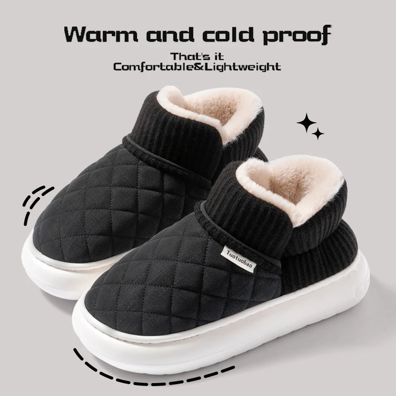 Winter Warm Cotton Slippers – Thick-Soled Fleece-Lined Non-Slip Outdoor Shoes