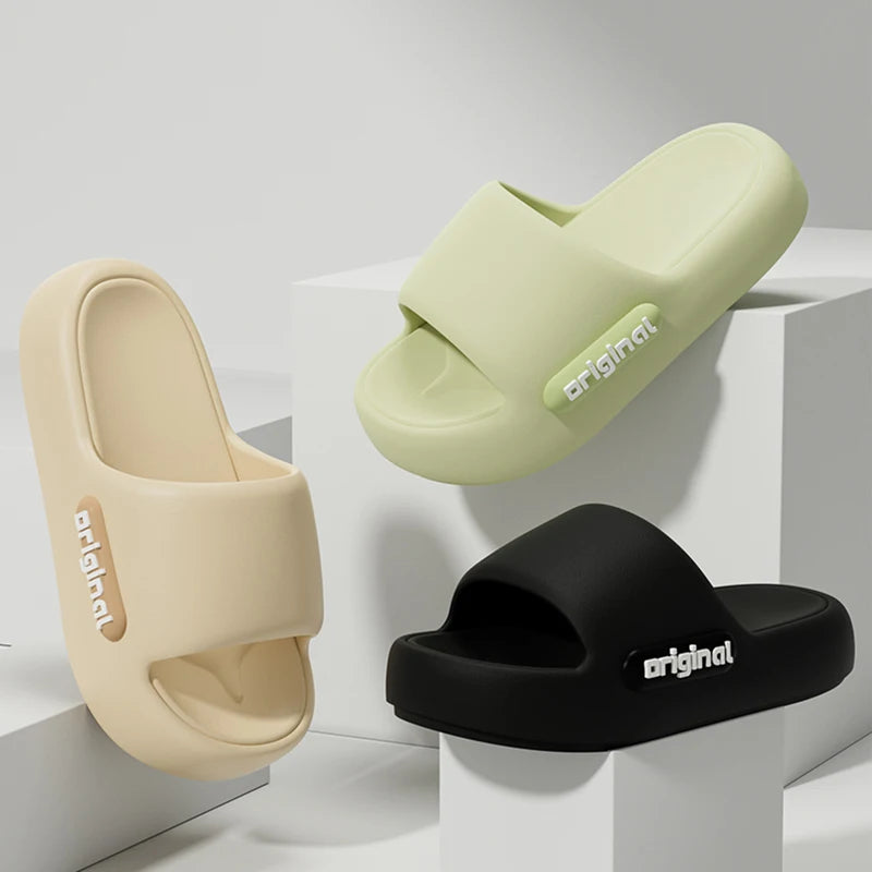 Women's Thick-Soled Cloud Slippers – Soft Platform Beach Slides with Letter Print