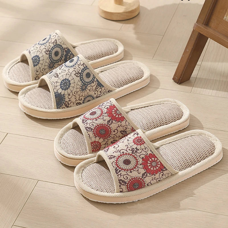 Women's Autumn Winter Linen Slippers – Thick-Soled Open-Toe EVA Home Sandals