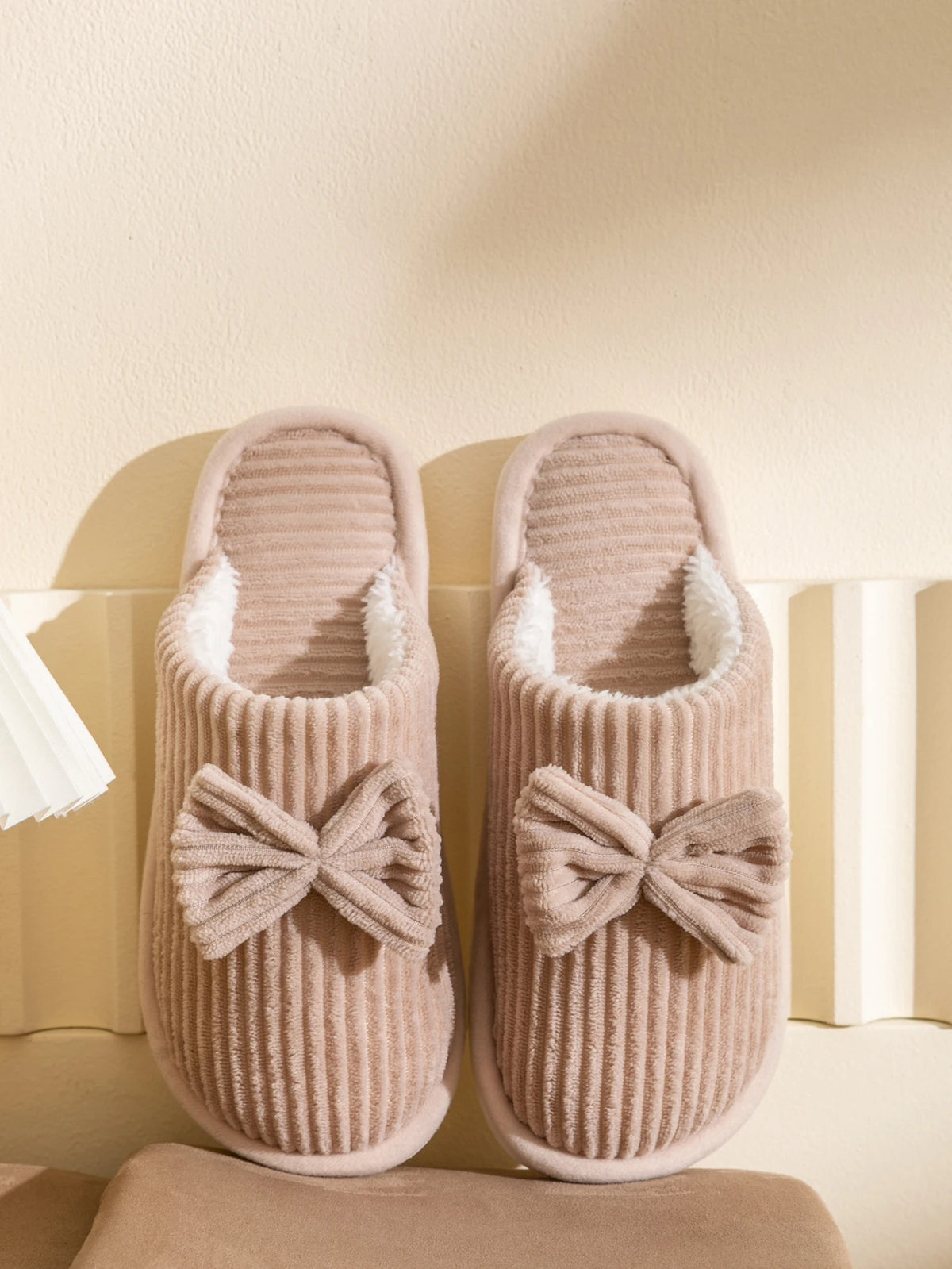 Women's Bow Slippers – Soft Warm Indoor House Shoes for Fall & Winter