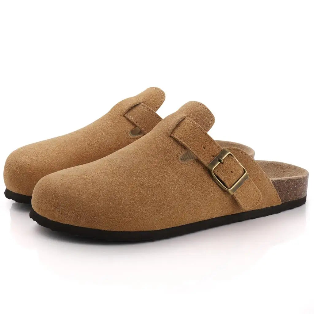 Unisex Suede Mules & Clogs – Cork Insole Sandals with Arch Support