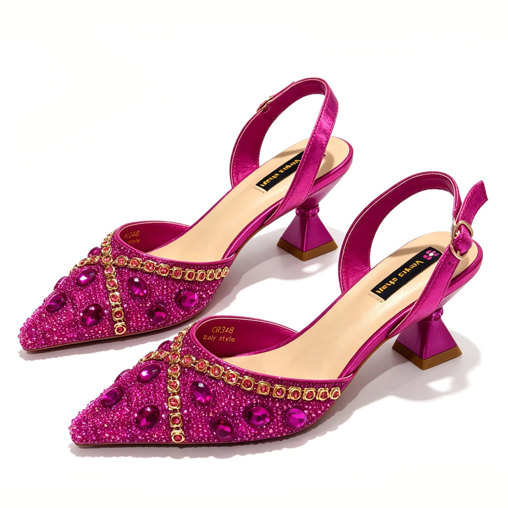 Women's Purple & Gold High Heel Pumps with Matching Bag – Elegant Wedding Shoe Set