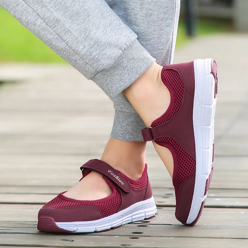 Women's White Mesh Sneakers – Breathable Vulcanized Casual Walking Shoes