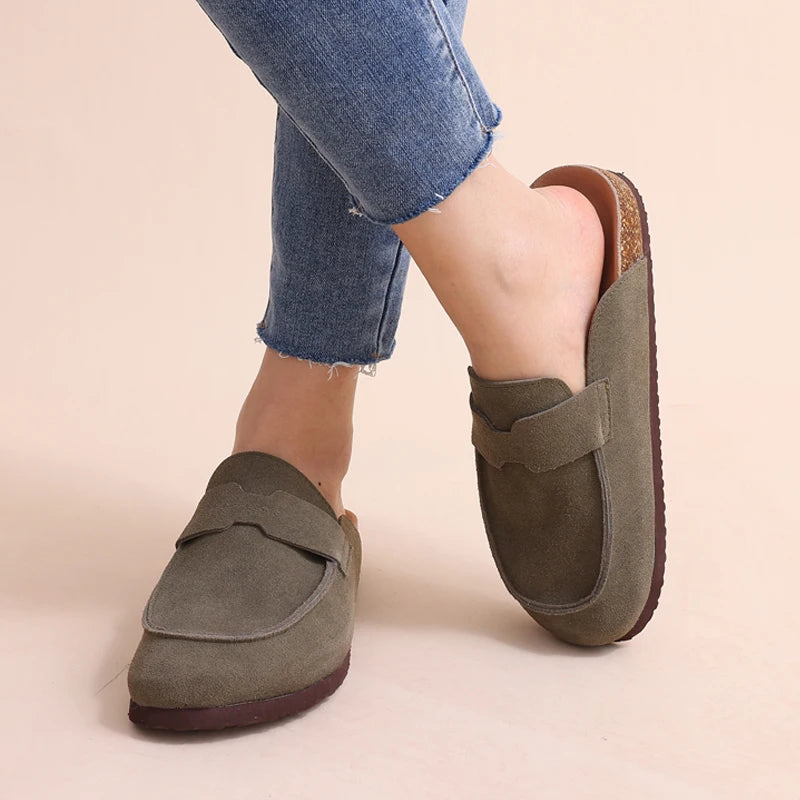 Litfun Women's Cork Clogs – Suede Mules with Arch Support & Non-Slip Sole
