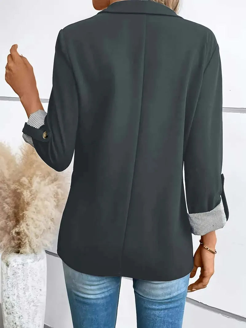Women's Slim-Fit Button-Up Jacket – Casual Rolled-Sleeve Fashion Blazer