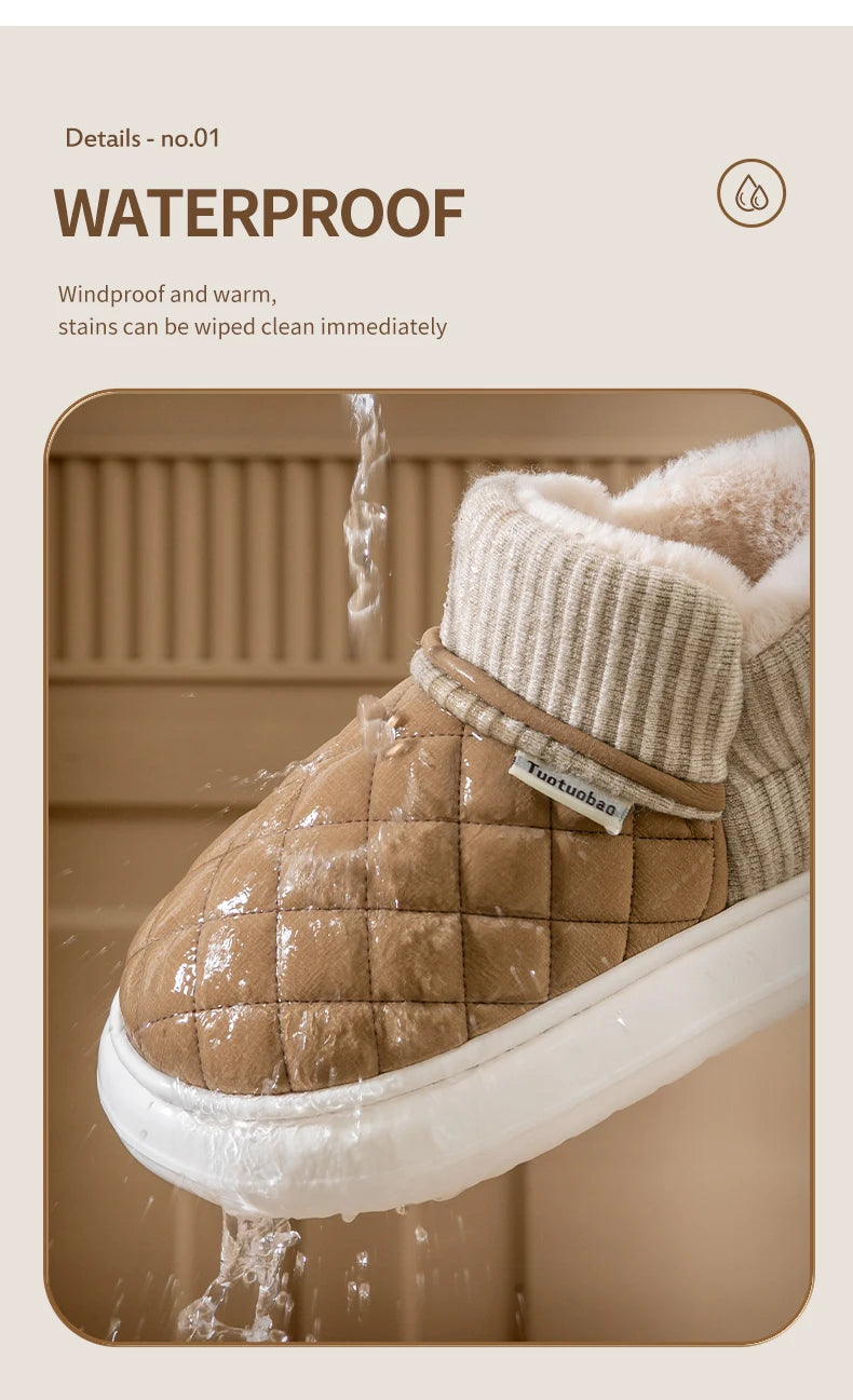 Winter Warm Cotton Slippers – Thick-Soled Fleece-Lined Non-Slip Outdoor Shoes
