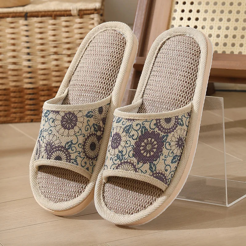 Women's Autumn Winter Linen Slippers – Thick-Soled Open-Toe EVA Home Sandals
