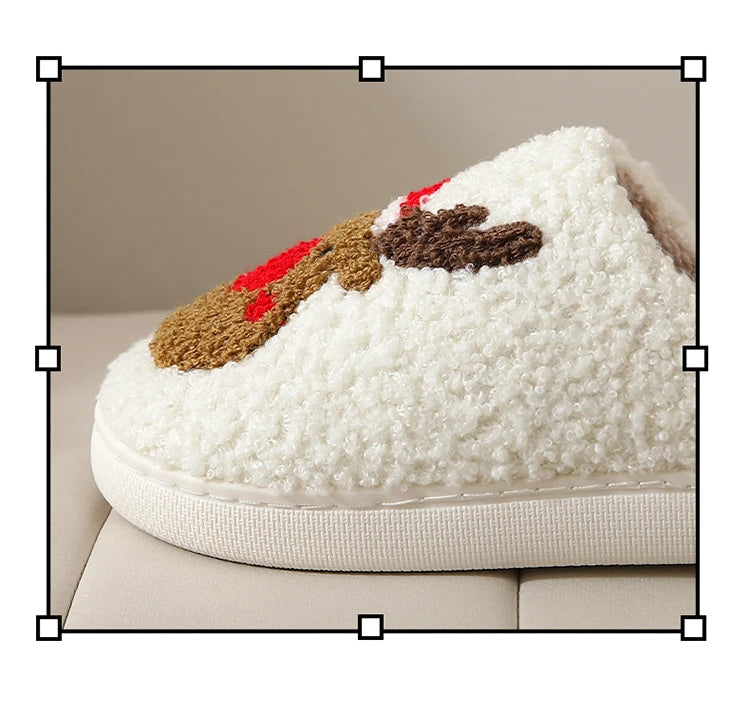 Christmas Reindeer Slippers for Men & Women – Warm Plush Non-Slip Winter House Shoes