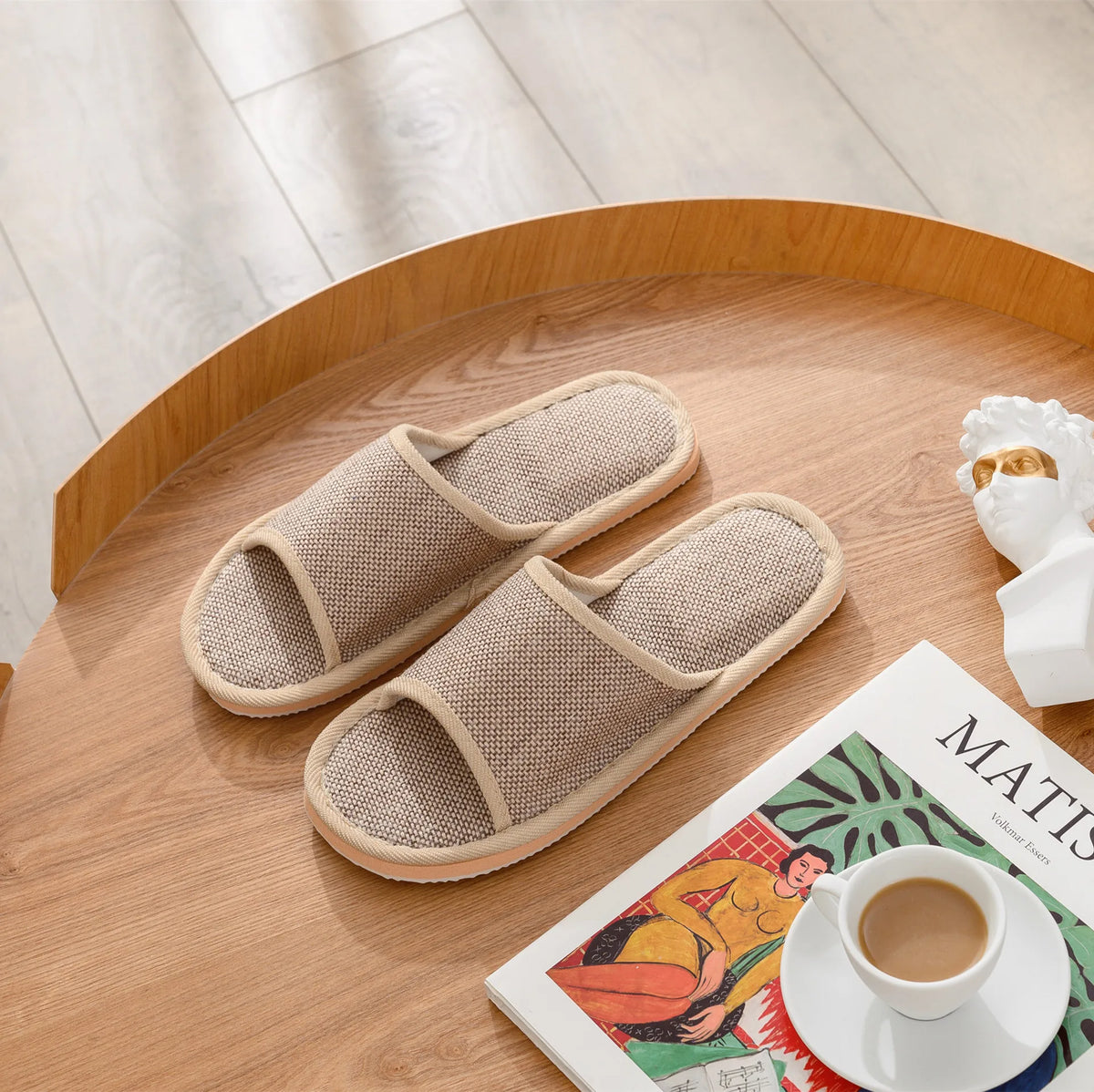 Women's Autumn Winter Linen Slippers – Thick-Soled Open-Toe EVA Home Sandals