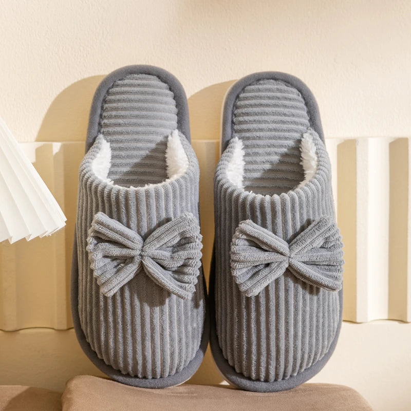 Women's Bow Slippers – Soft Warm Indoor House Shoes for Fall & Winter