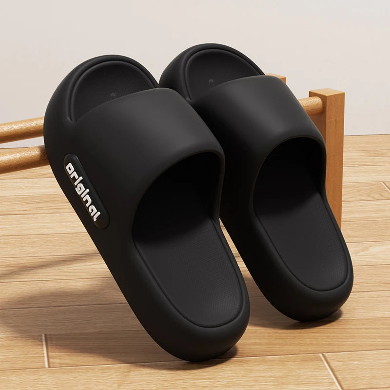 Women's Thick-Soled Cloud Slippers – Soft Platform Beach Slides with Letter Print