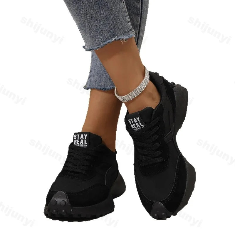 Women's Casual Platform Sneakers – Fashion Lace-Up Walking & Running Shoes, Non-Slip Outdoor Sports Shoes