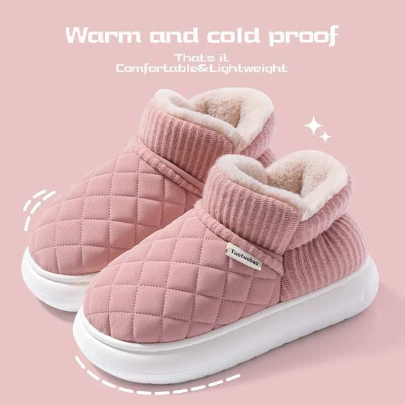 Winter Warm Cotton Slippers – Thick-Soled Fleece-Lined Non-Slip Outdoor Shoes