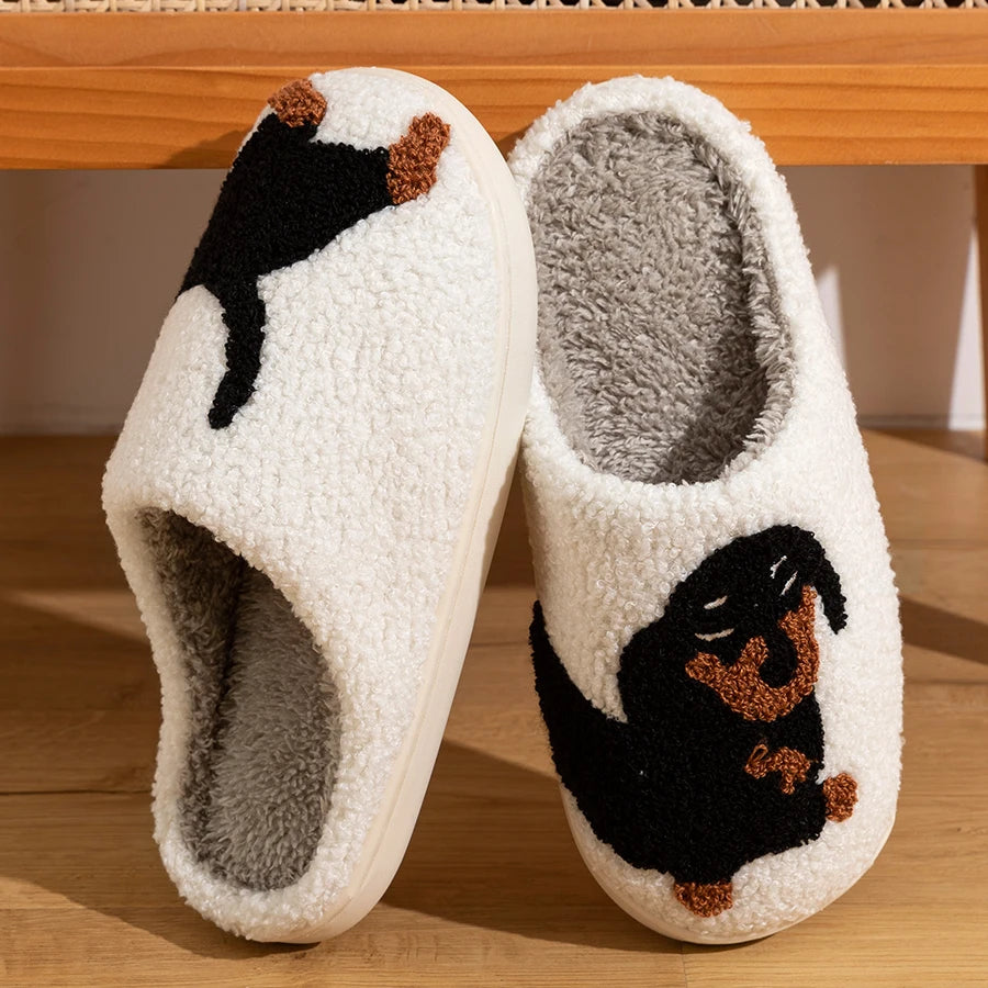 Cute Dachshund Dog Slippers for Women – Warm Plush Winter Indoor House Shoes