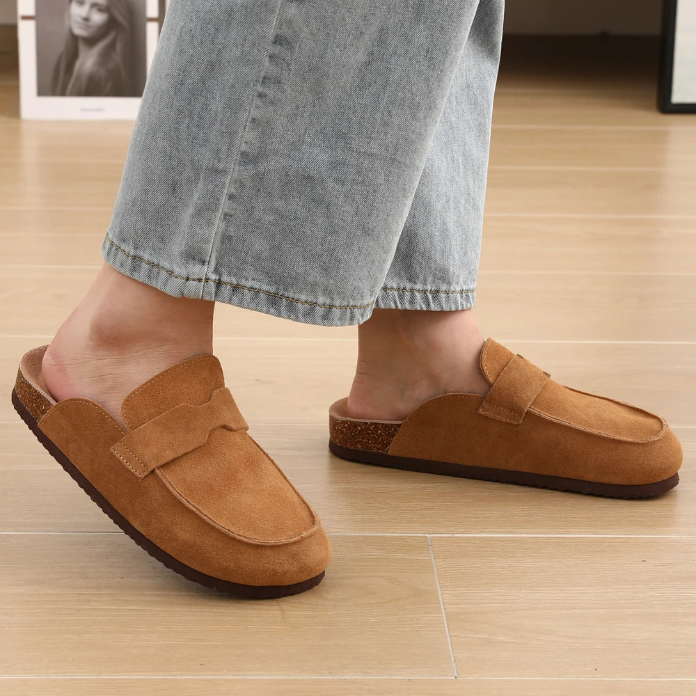 Litfun Women's Cork Clogs – Suede Mules with Arch Support & Non-Slip Sole