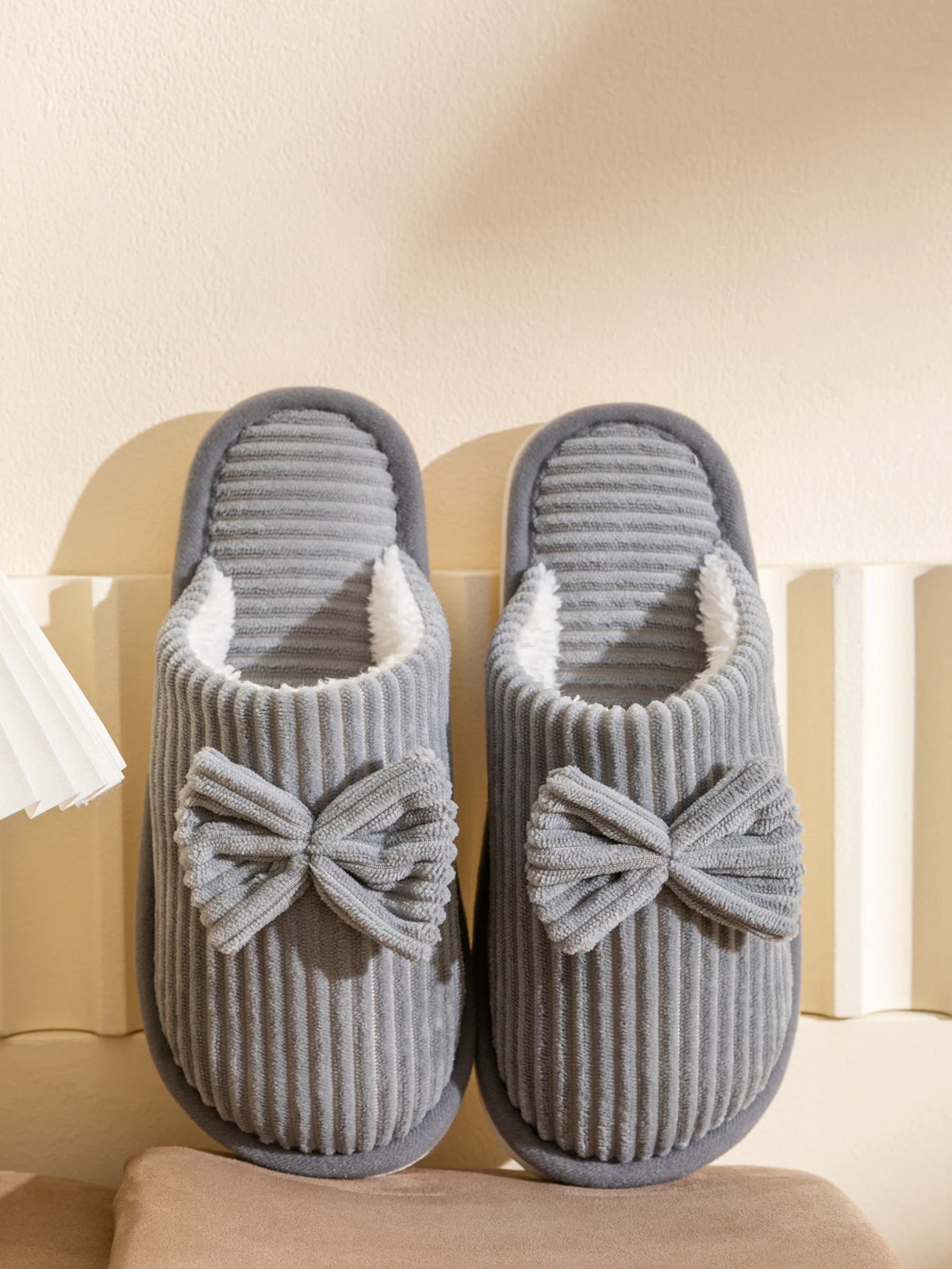 Women's Bow Slippers – Soft Warm Indoor House Shoes for Fall & Winter
