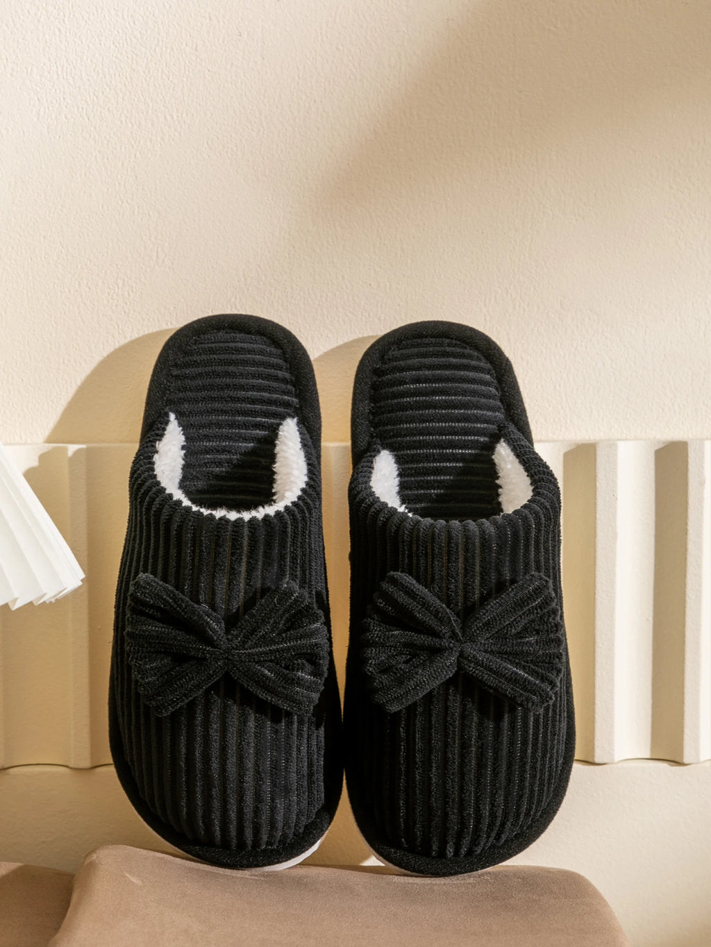 Women's Bow Slippers – Soft Warm Indoor House Shoes for Fall & Winter