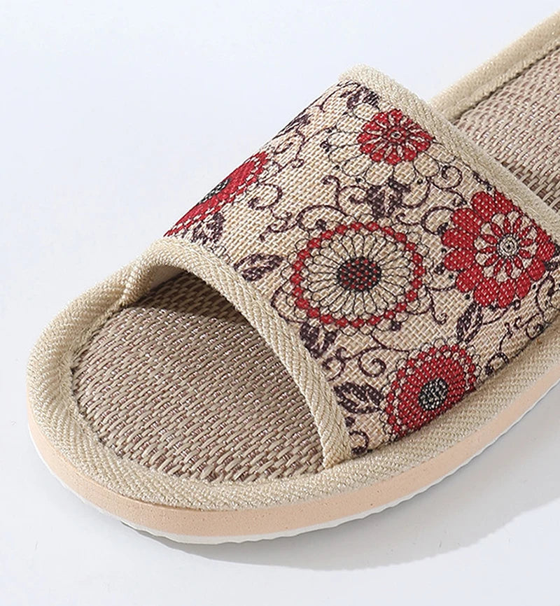 Women's Autumn Winter Linen Slippers – Thick-Soled Open-Toe EVA Home Sandals