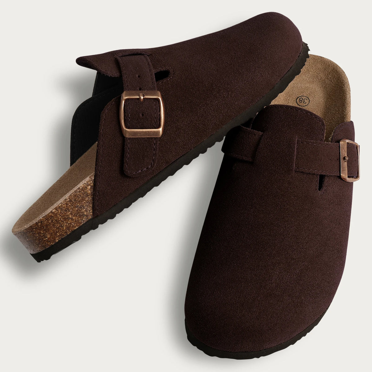 Litfun Women's Cork Clogs – Suede Mules with Arch Support & Non-Slip Sole