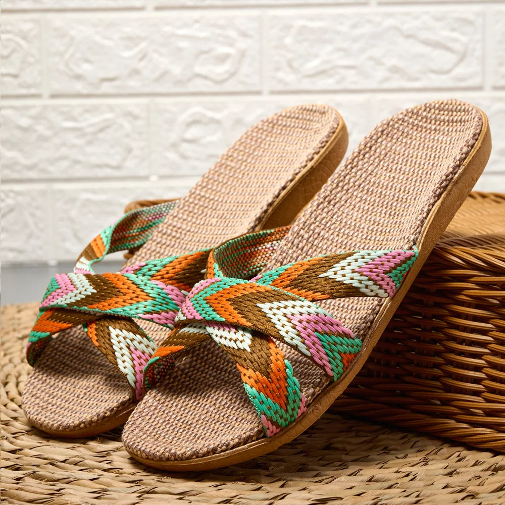 Women's Lightweight Linen Slippers – Soft Indoor Home Shoes for Couples