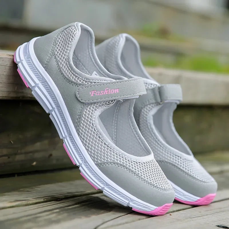 Women's White Mesh Sneakers – Breathable Vulcanized Casual Walking Shoes