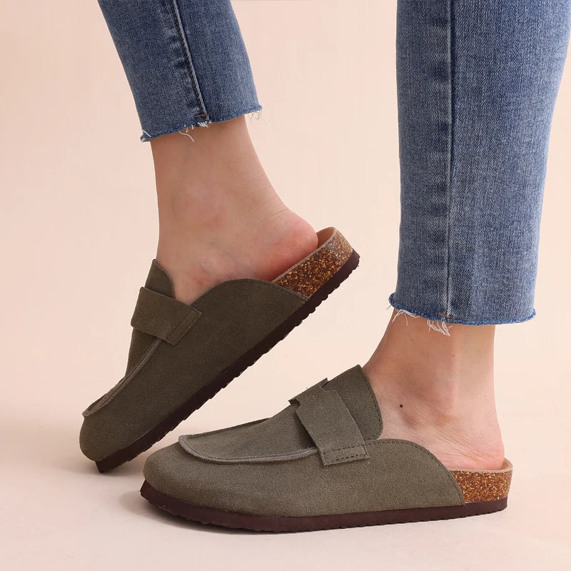 Litfun Women's Cork Clogs – Suede Mules with Arch Support & Non-Slip Sole