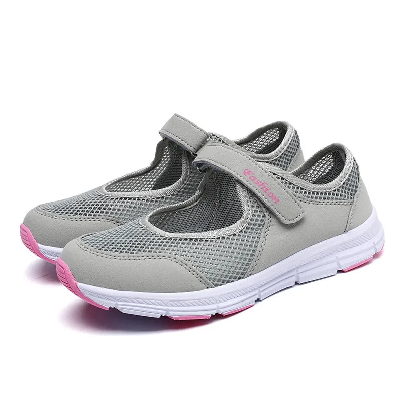 Women's White Mesh Sneakers – Breathable Vulcanized Casual Walking Shoes