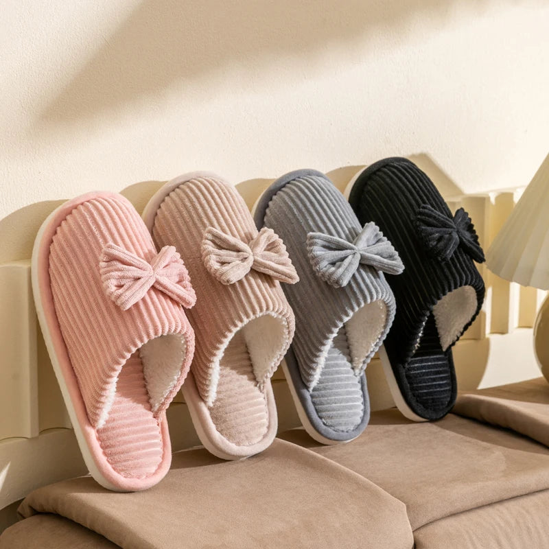 Women's Bow Slippers – Soft Warm Indoor House Shoes for Fall & Winter