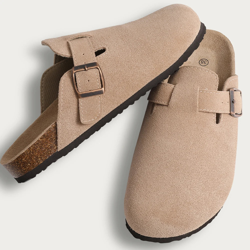 Litfun Women's Cork Clogs – Suede Mules with Arch Support & Non-Slip Sole