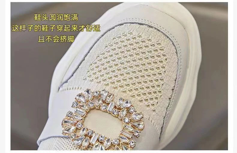 Women's Platform Rhinestone Sneakers – Spring Summer Fashion Slip-On Sports Casual Shoes, Breathable Mesh Walking Sneakers for Women