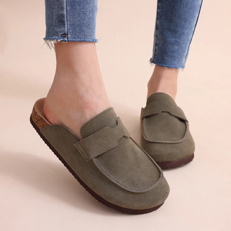 Litfun Women's Cork Clogs – Suede Mules with Arch Support & Non-Slip Sole